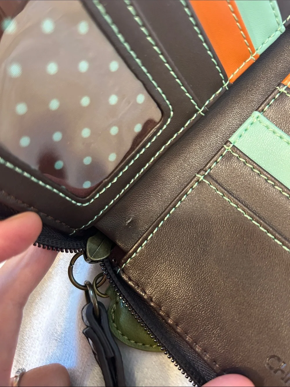 Chala Green Cow Appliqué Wristlet Wallet